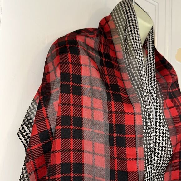Vintage Red & Black Houndstooth & Buffalo Check Plaid Cocker Spaniel Scarf - Picture 4 of 6